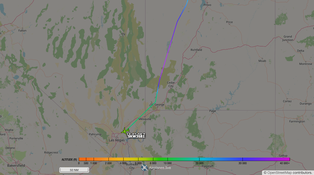 Aircraft tracking map accompanying “An emergency descent over Utah, live”