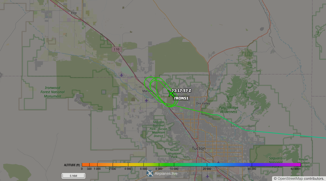 Aircraft tracking map accompanying “EA-37B Compass Call II working southern Arizona”