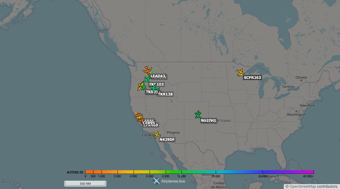 Aircraft tracking map accompanying “The Western fire air force is out in strength”